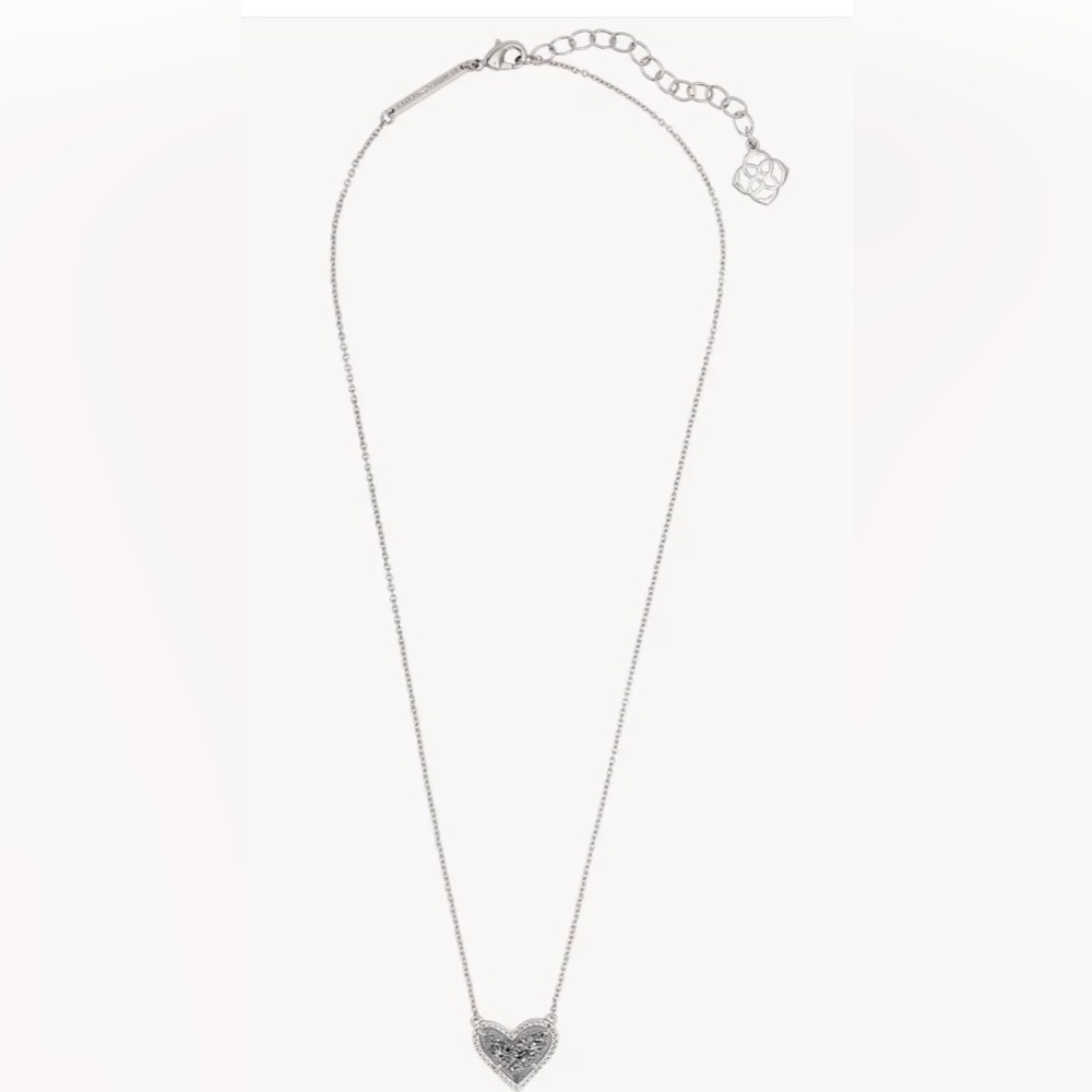 Kendra Scott Ari Heart Silver Pendant Necklace in Platinum Drusy
